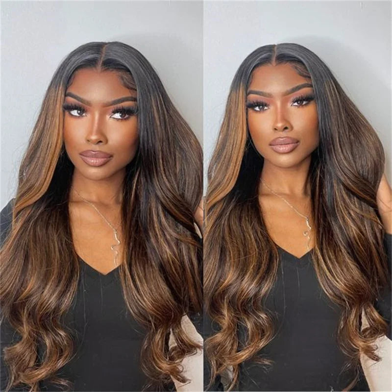 30 32 inch Highlight Body Wave Lace Front Wig Human Hair Wear and Go Glueless Wig PrePlucked 250% Density Ombre Lace Front Wigs