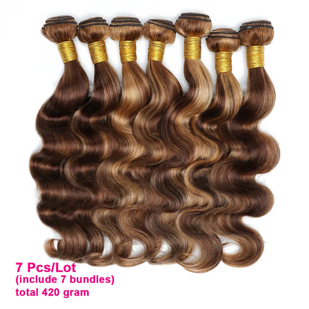 Body Wave Highlight P4/27 Human Hair Bundles 60Gram Peruvian Hair Extensions