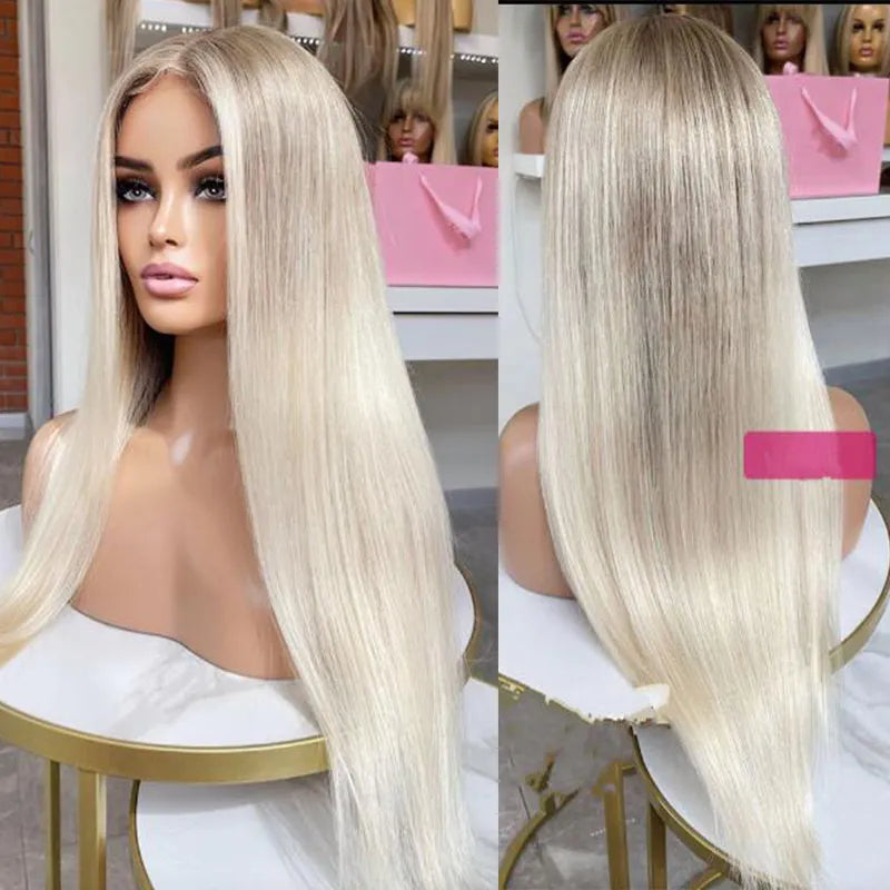 Ombre Blonde Full Lace Human Hair Wigs Rooted #60 Virgin Hair HD Pre Plucked