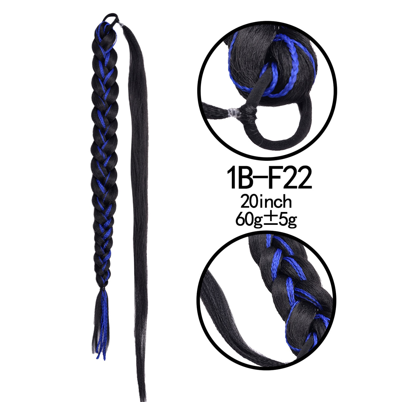 20 Inch Long Straight Synthetic Hair Extension Braided Fishtail Drawstring Ponytail Hair