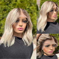 Thumbnail for 100% Real HD Human Hair Wigs Pre Plucked New in Lace Frontal Wig on Sale Ash Blonde Highlights Front Lace Wig Loose Wavy