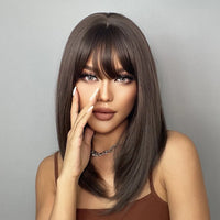 Thumbnail for Brown Straight Wigs With Bangs For With Dark Roots