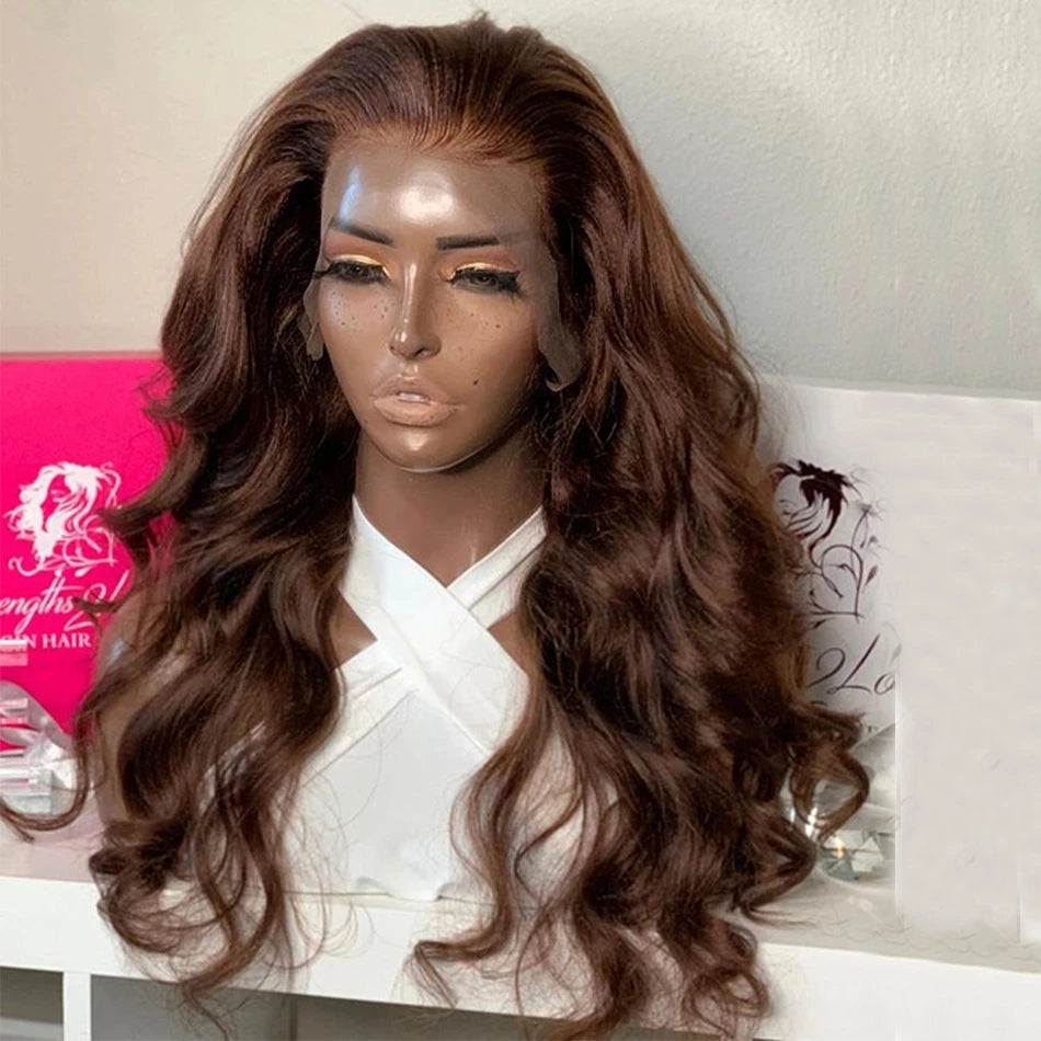 Dark Brown Wavy Preplucked 360 Lace Frontal Wigs Indian Human Hair Wigs