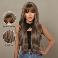 Thumbnail for Brown Mixed Blonde Synthetic Wigs with Bang Long Natural Wavy Hair