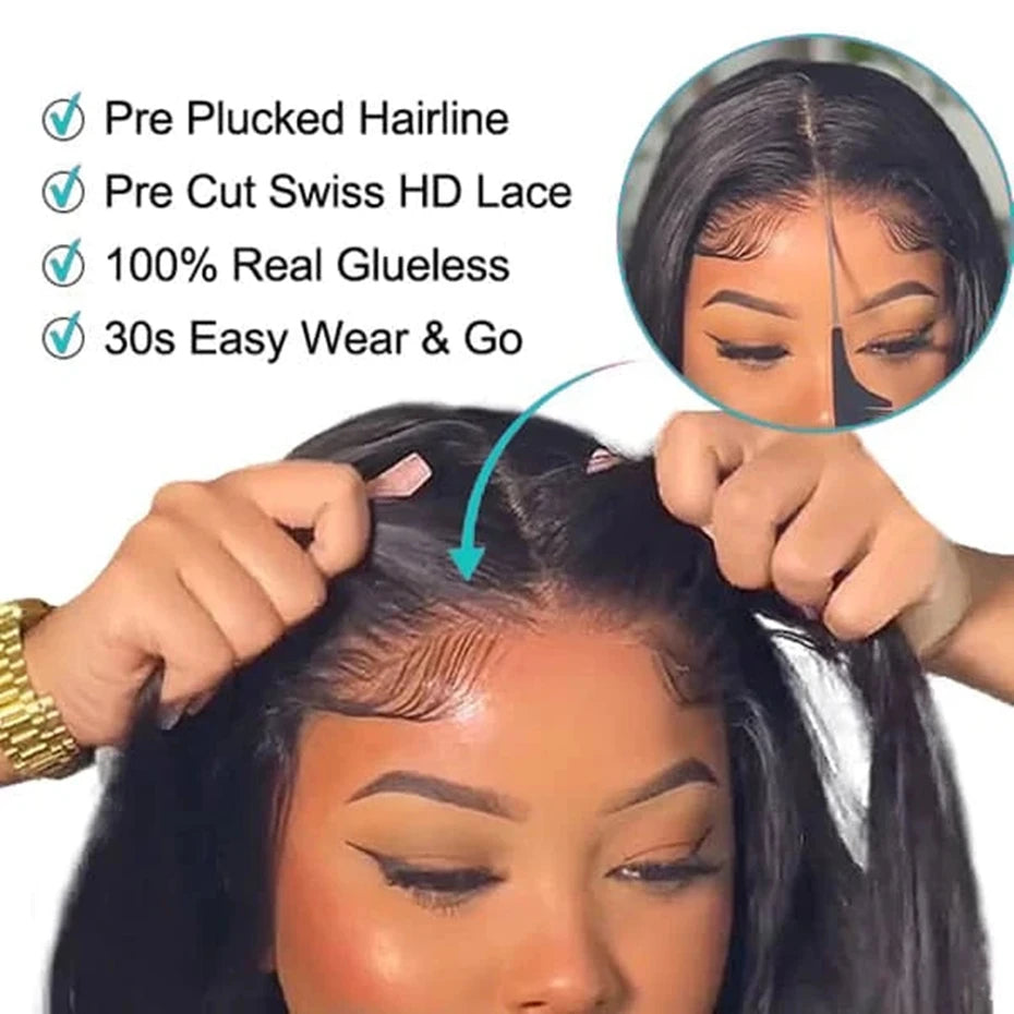 Wear Go Glueless Straight Human Hair  PrePlucked Hairline Pre Cut Human Hair Wigs