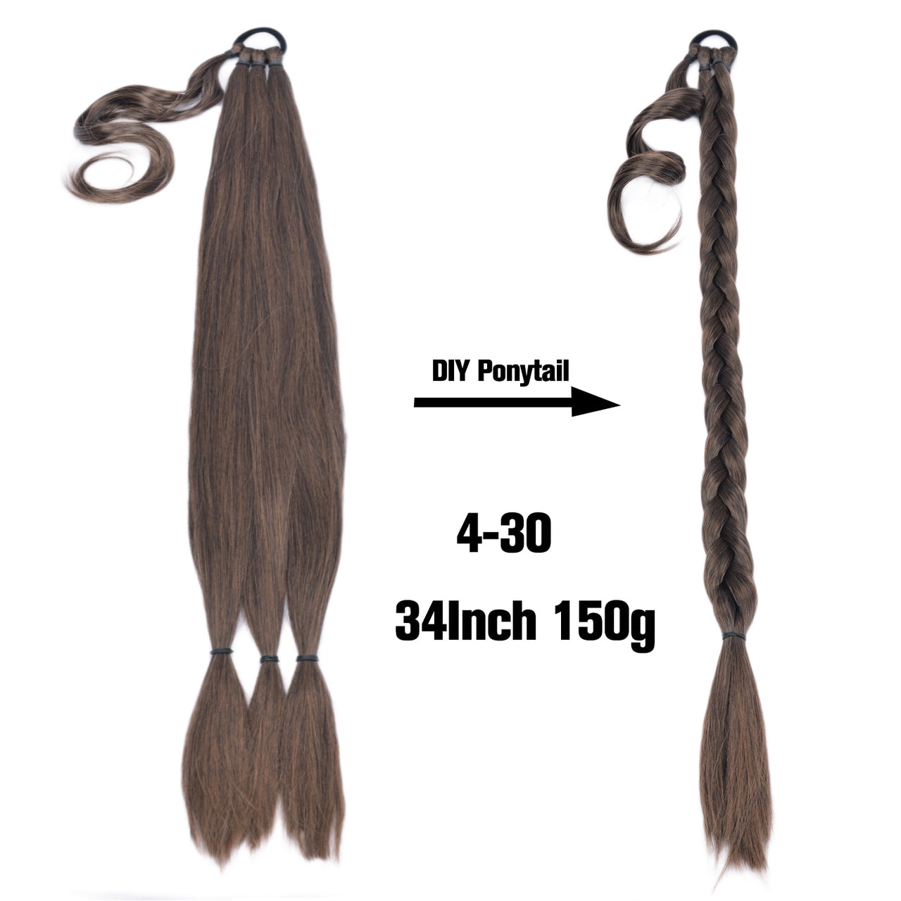 20 Inch Long Straight Synthetic Hair Extension Braided Fishtail Drawstring Ponytail Hair