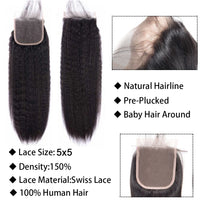 Thumbnail for Yaki Straight Lace Closure Brazilian Human Hair Ear to Ear Lace Closure