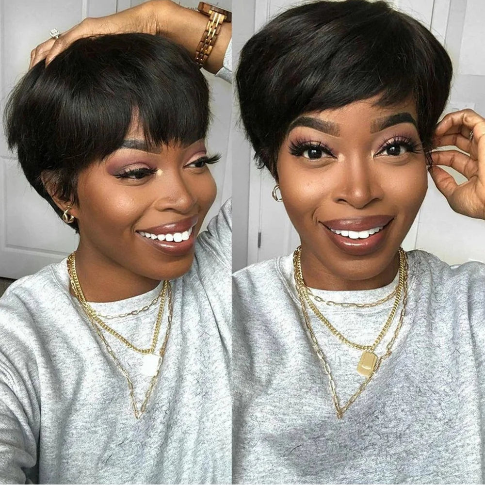 Short Human Hair Wigs Pixie Cut Straight Glueless Wig