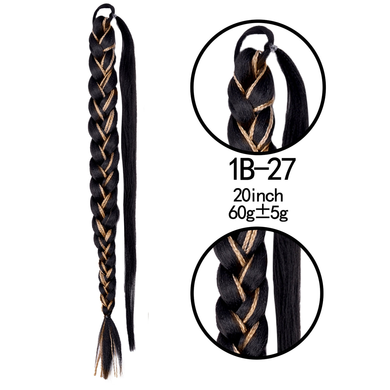 20 Inch Long Straight Synthetic Hair Extension Braided Fishtail Drawstring Ponytail Hair