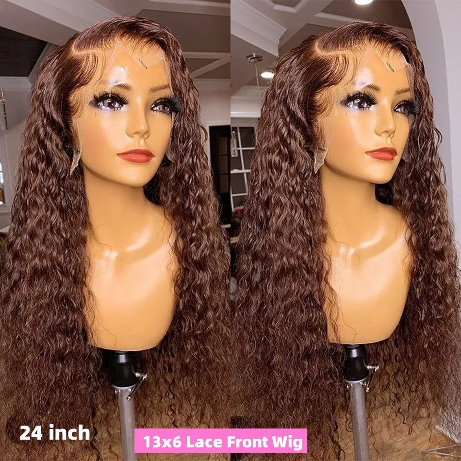 Brown Lace Front Human Hair Wig- Deep Wave 13x6 Hd Lace