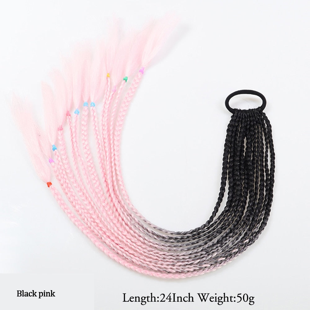 20 Inch Long Straight Synthetic Hair Extension Braided Fishtail Drawstring Ponytail Hair