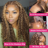 Thumbnail for Pre-Cut Lace, Pre-Plucked Hairline,250% Highlight Ombre Human Hair Wig Glueless Preplucked-Ready to Go Curly Lace Frontal