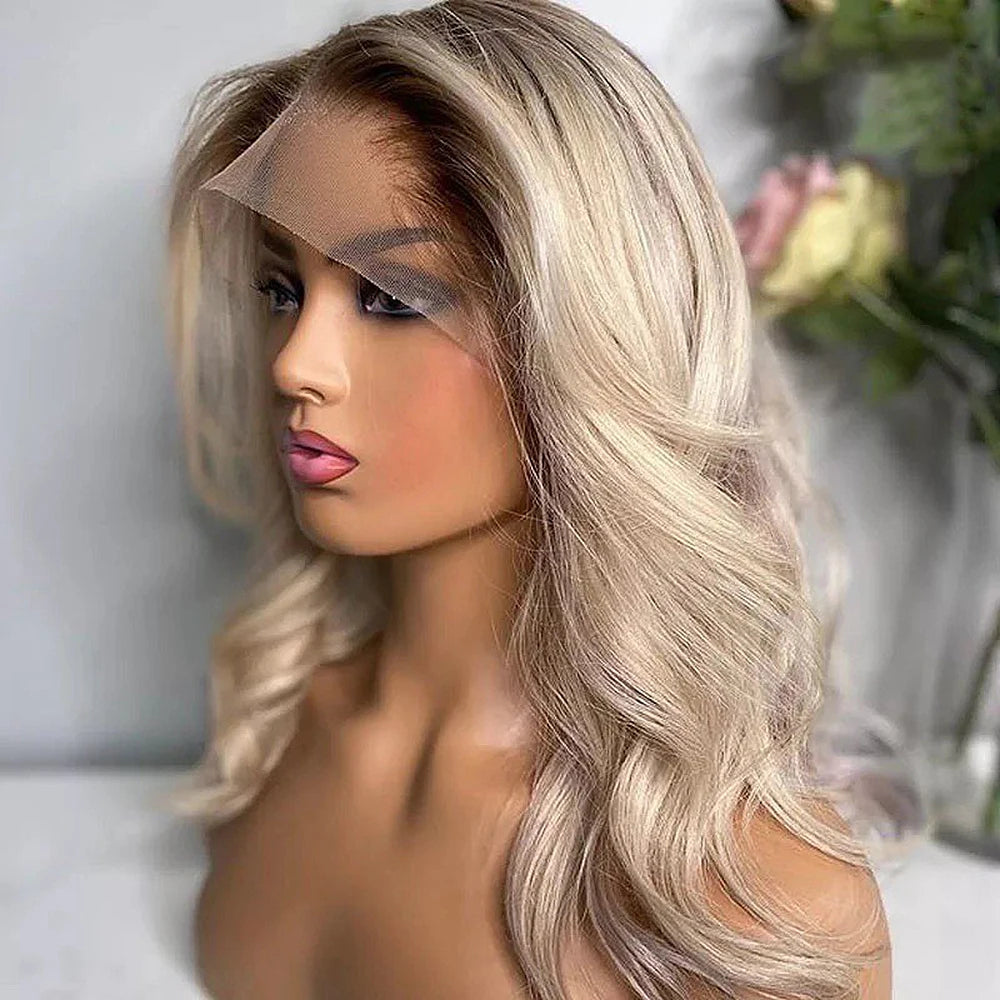 Hd Transparent Bob Wave Human Hair Lace Front Wigs- Ombre brown Ash blonde Brazilian