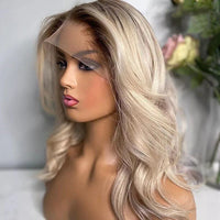 Thumbnail for Hd Transparent Bob Wave Human Hair Lace Front Wigs- Ombre brown Ash blonde Brazilian