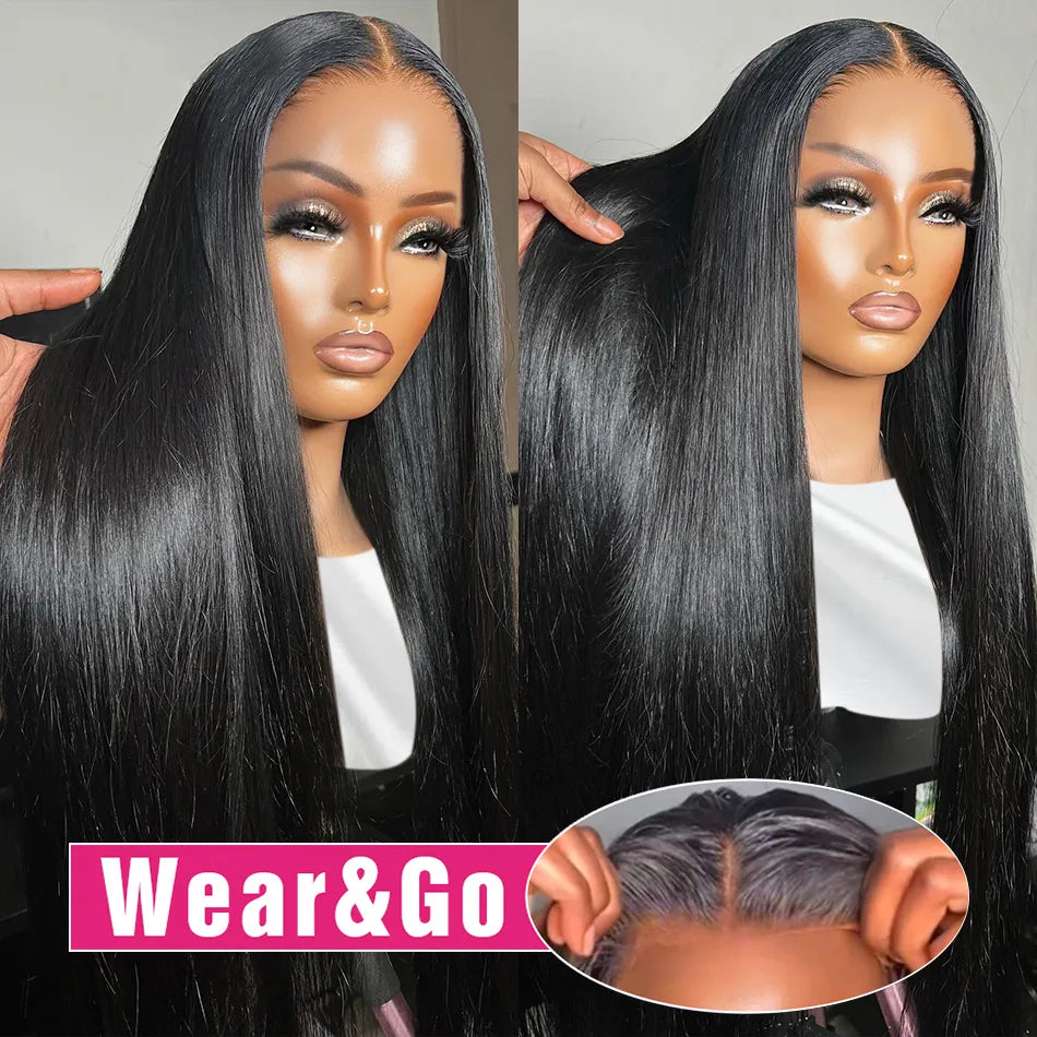 Wear Go Glueless Wig Bone Straight HD Lace Frontal Wig Human Hair Pre plucked