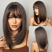 Thumbnail for Brown Straight Wigs With Bangs For With Dark Roots