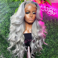 Thumbnail for Silver Grey HD Transparent Lace Frontal Wig 12A Brazilian Body Wave Wig