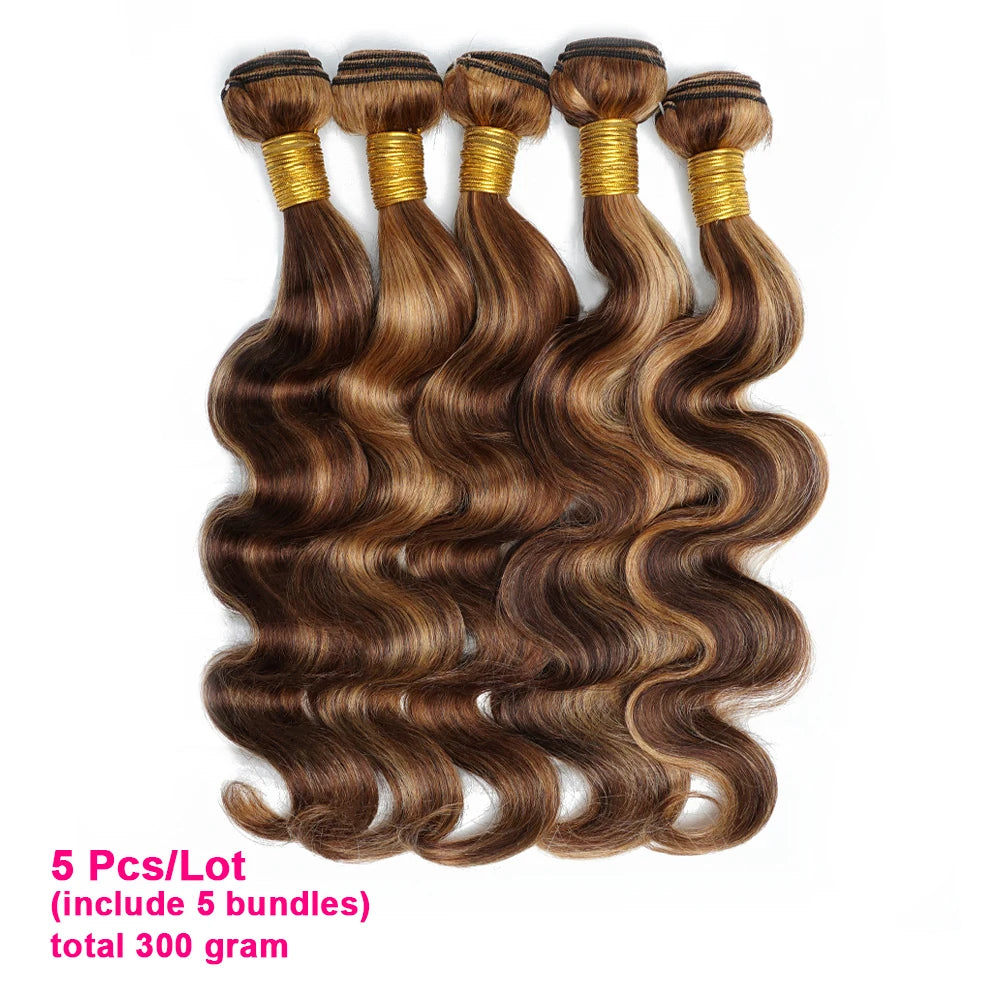 Body Wave Highlight P4/27 Human Hair Bundles 60Gram Peruvian Hair Extensions