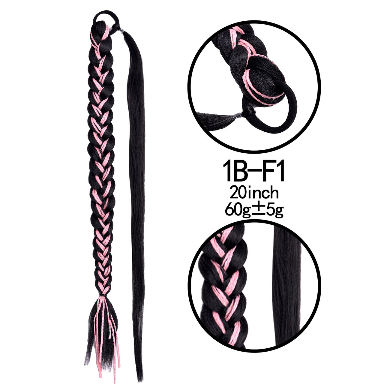 20 Inch Long Straight Synthetic Hair Extension Braided Fishtail Drawstring Ponytail Hair