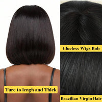 Thumbnail for Short Bob Wig with Bangs Straight Human Hair 180% Density