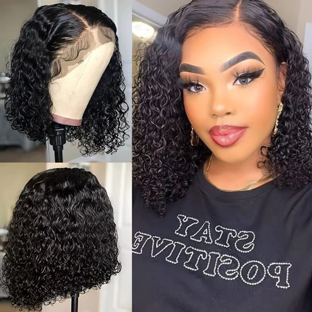 Deep Wave 180% Density Pre-Plucked Side Part Short Bob