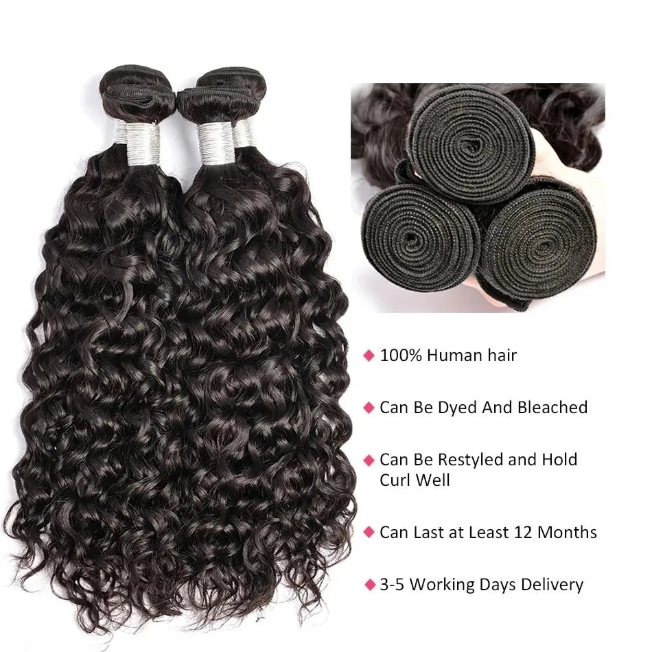 100% Unprocessed Malaysian Remy Human Hair Weave Extensions 12A Water Wave Bundle Deals