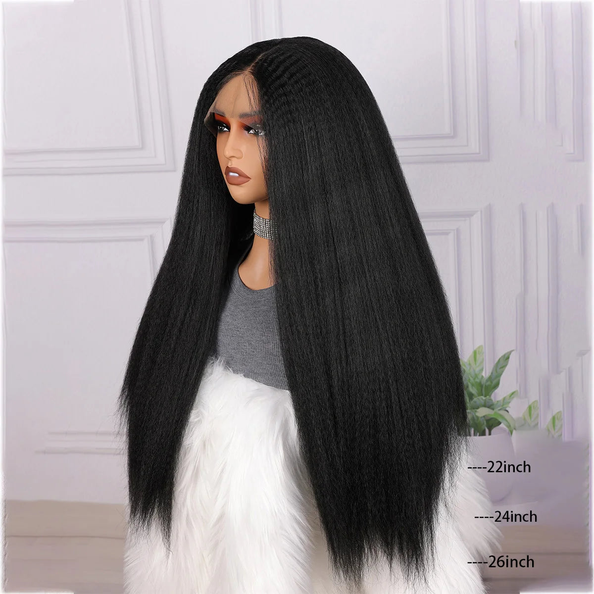 Yaki Glueless 180Density 26“ Kinky Straight Lace Front Wig- Preplucked