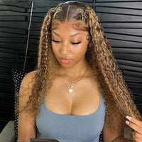 Thumbnail for 360 Highlight HD Wig Mongolian Kinky Curly Wig For Women 4/27 Ombre Curly Human Hair Lace Frontal Wig