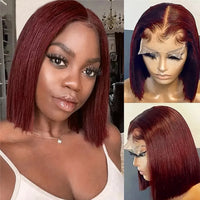 Thumbnail for 99J Burgundy Short Bob Wig 13X4 Lace Front Wigs Brazilian Human Hair