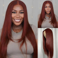 Thumbnail for Reddish Brown Butterfly Haircut Wig Layered Wig Synthetic Straight Wigs -Pre Plucked