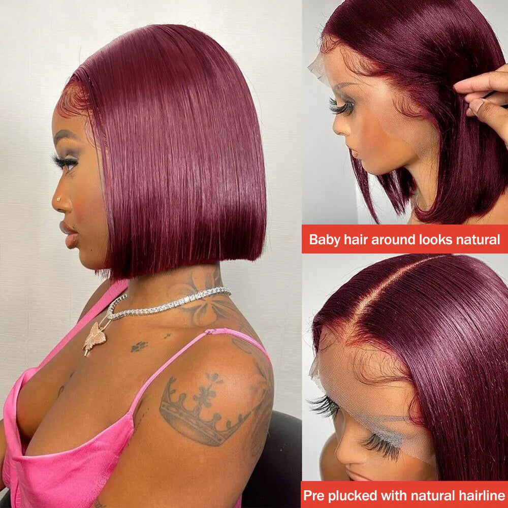 Burgundy  #99J Bob Wig Human Hair