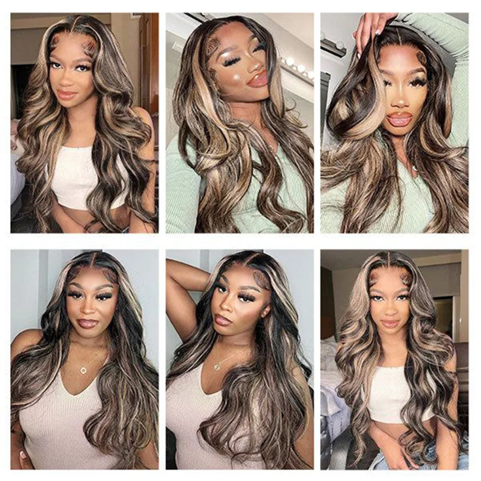 Blonde Highlight Body Wave Lace Front Human Hair Wig  1B/27