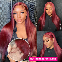 Thumbnail for Burgundy 99J 13x4 13x6 HD lace Frontal Straight  Brazilian hair