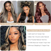 Thumbnail for 30 32 inch Highlight Body Wave Lace Front Wig Human Hair Wear and Go Glueless Wig PrePlucked 250% Density Ombre Lace Front Wigs