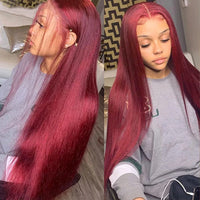 Thumbnail for Burgundy 99J 13x4 13x6 HD lace Frontal Straight  Brazilian hair