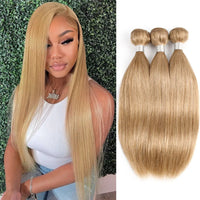 Thumbnail for Color 27 Honey Blonde Silky Straight Bundles Indian Straight Hair Weave Remy Human Hair Extension