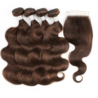 Thumbnail for Body Wave 4 Bundles With 4*4 Lace Closure 400Gram/Lot For Full Head Dark Brown #2 #4 Remy Brazilian Human Hair Extension