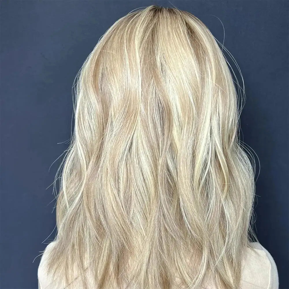 Ombre Blonde 13X4 Transparent Lace Front Human Hair Wig Brown Root Loose Wave Ash Blonde Pre Plucked