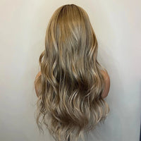 Thumbnail for Bangs Wig Full Lace Highlight Wig Light Brown Roots Caramel Blonde 180% Density