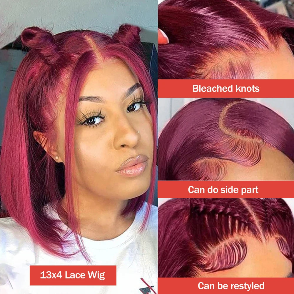 Burgundy  #99J Bob Wig Human Hair