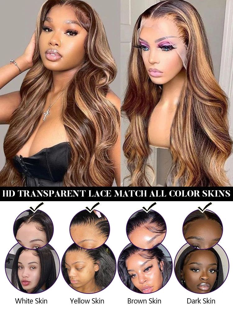 Highlight Wig Human Hair Body Wave Lace Frontal Wigs