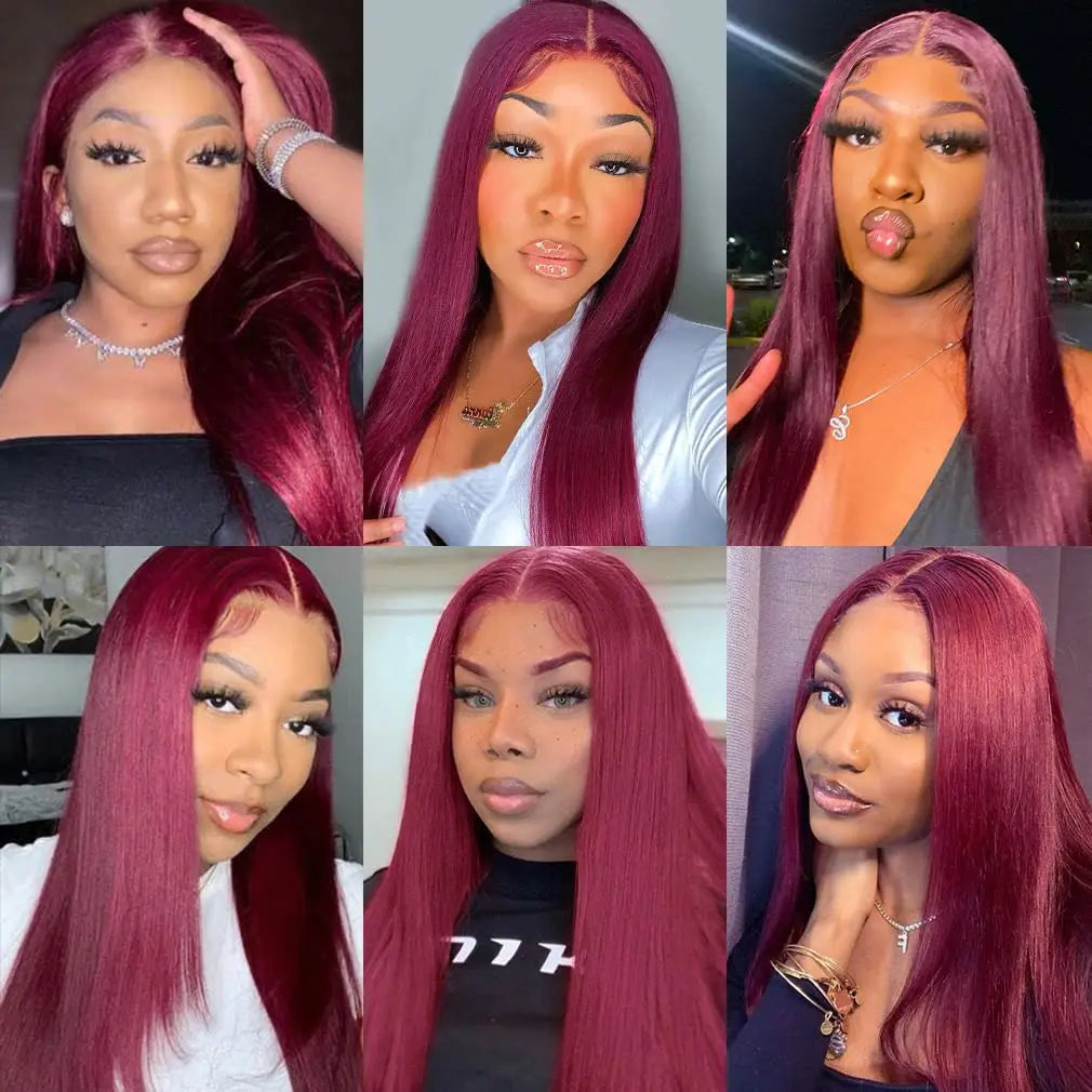 Burgundy 99J 13x4 13x6 HD lace Frontal Straight  Brazilian hair