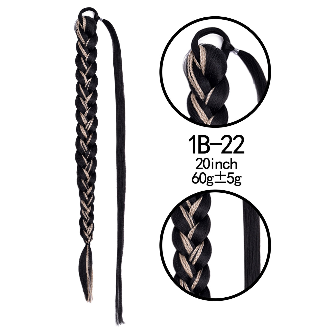 20 Inch Long Straight Synthetic Hair Extension Braided Fishtail Drawstring Ponytail Hair