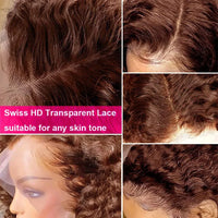 Thumbnail for Reddish Brown Deep Wave Curly Lace Front Brazilian Human Hair Wigs