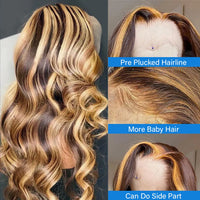 Thumbnail for Highlight Wig Human Hair Honey Blonde Body Wave Lace Front Brazilian Hair Wigs