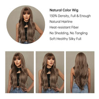 Thumbnail for Brown Mixed Blonde Synthetic Wigs with Bang Long Natural Wavy Hair