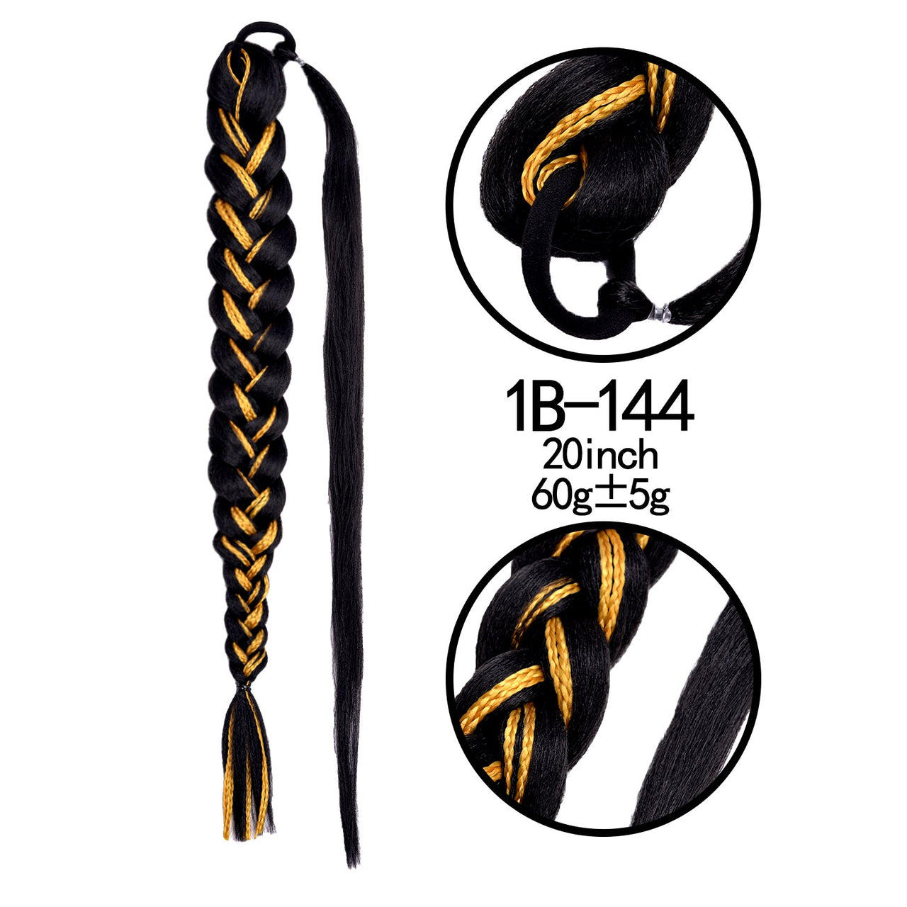 20 Inch Long Straight Synthetic Hair Extension Braided Fishtail Drawstring Ponytail Hair