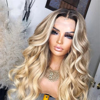 Thumbnail for Ash Blonde Human Hair Wigs Natural wave HD Transparent Lace Brown Roots Ombre Pre Plucked Blonde HD