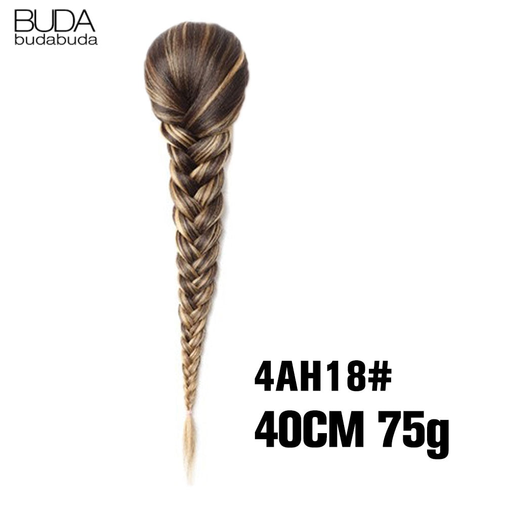 20 Inch Long Straight Synthetic Hair Extension Braided Fishtail Drawstring Ponytail Hair