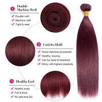 Thumbnail for Bone Straight Human Hair Bundles 99J Color Raw Indian Hair Extensions Double Drawn Hair Weaving